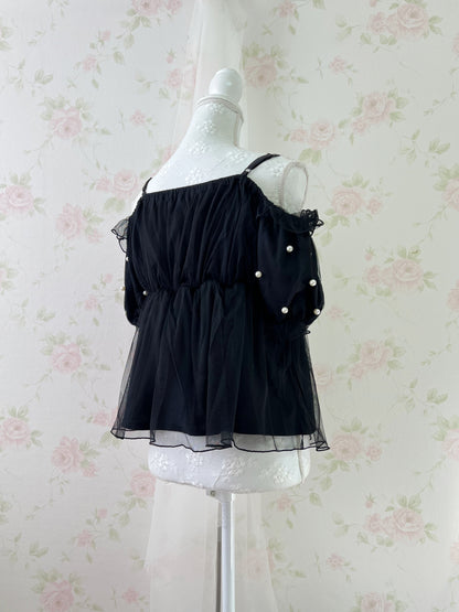 Ank Rouge Crystal Strap Chiffon Top (Black)
