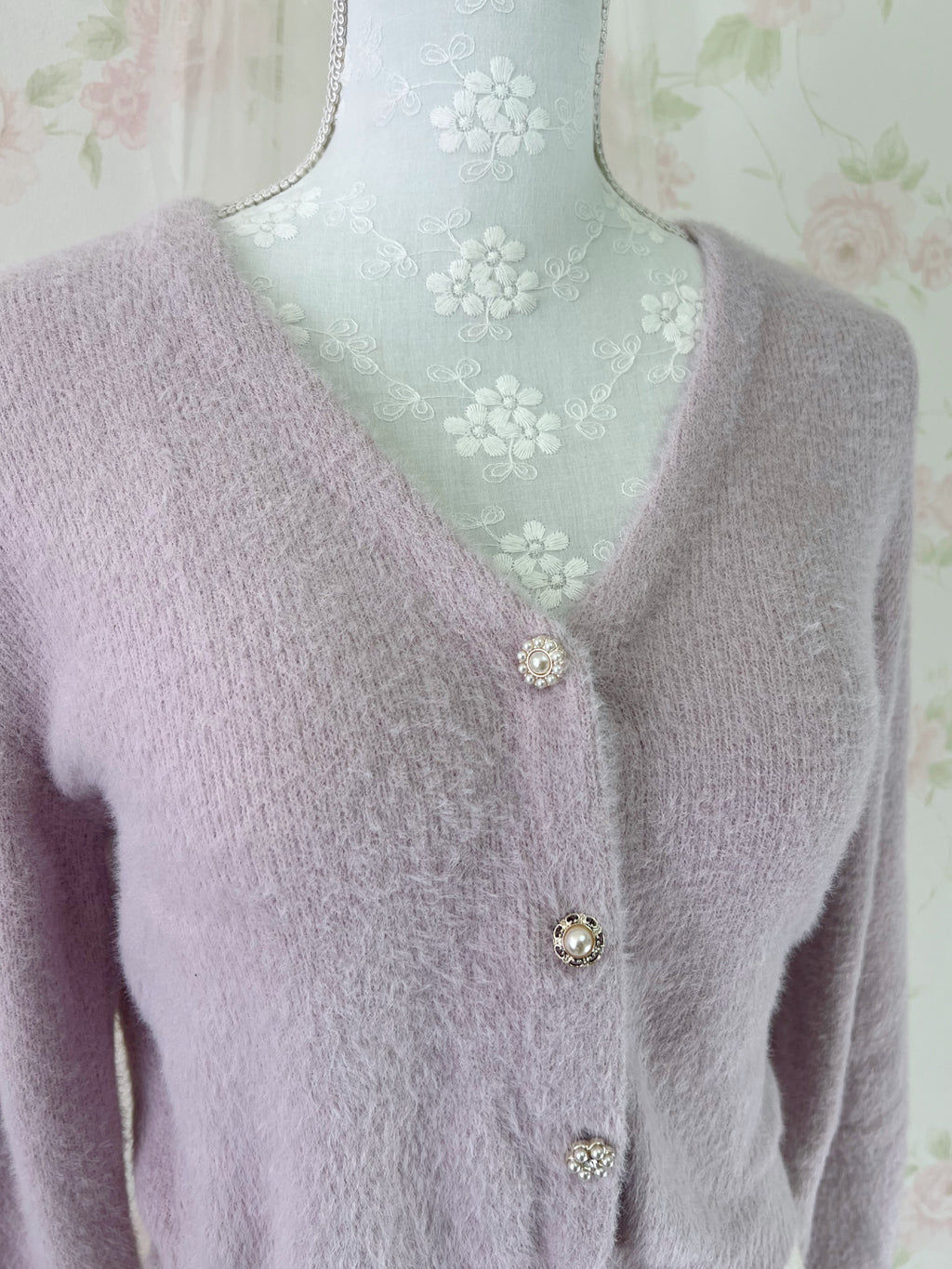 Pearl Button Shaggy Cardigan (Purple)