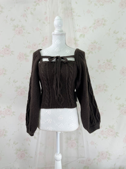 Cardigan Moe Sleeve Camisole Set (Brown)