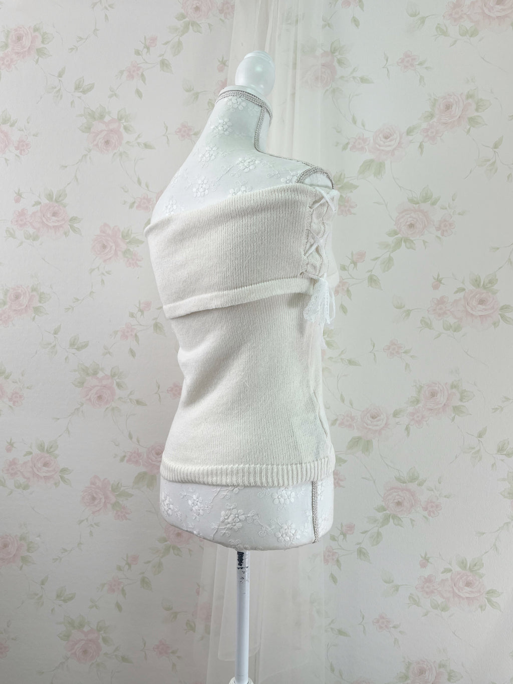 Lacy Side Laced Up Knit Top (Ivory)
