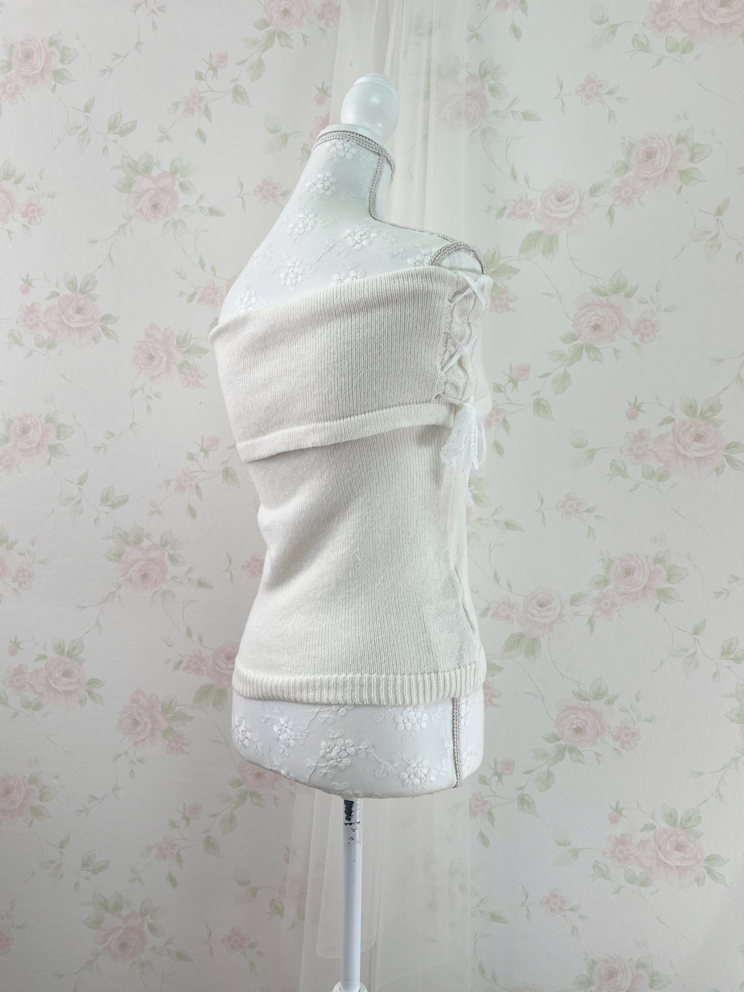 GRL Lacy Side Laced Up Knit Top (Ivory)