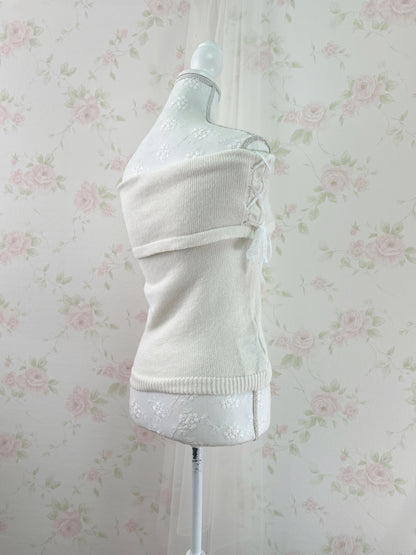 GRL Lacy Side Laced Up Knit Top (Ivory)