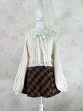 Trapezoid Checked Skirt (Brown)