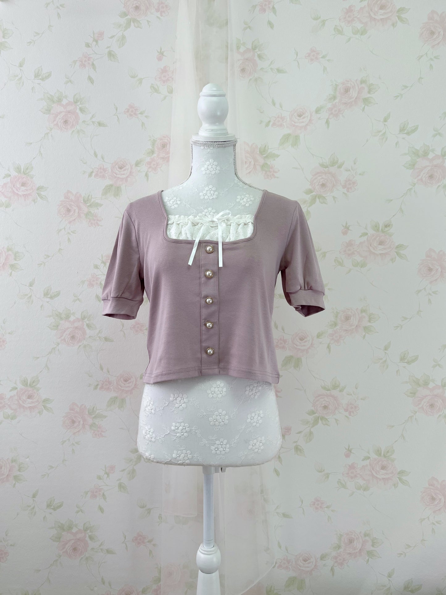 GRL Milkmaid Pearl Button Top (Pink)