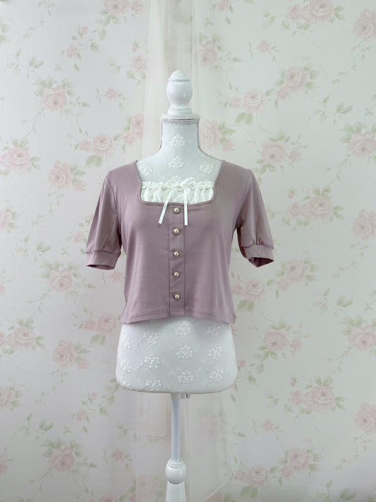 GRL Milkmaid Pearl Button Top (Pink)