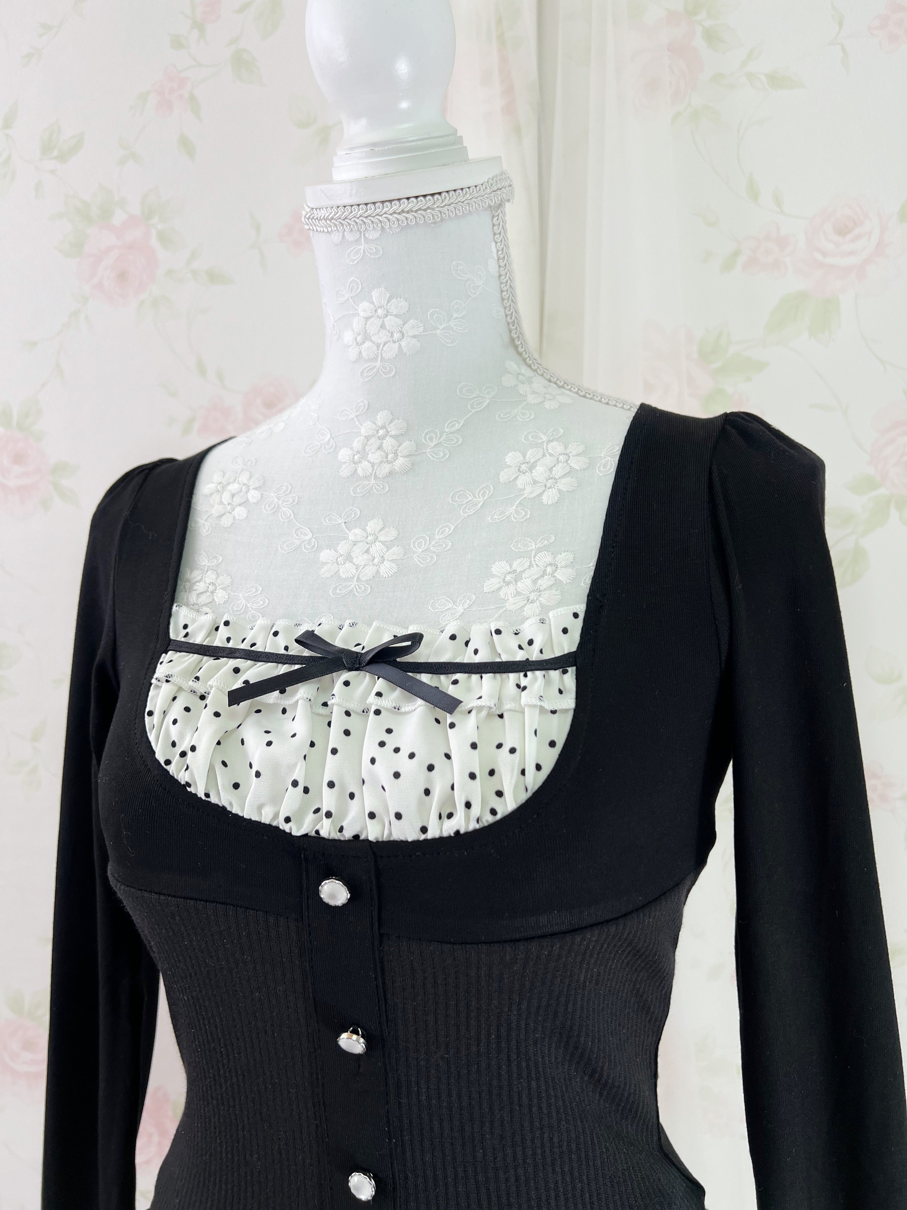 Polka Dot Milkmaid Top (Black)