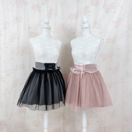 majoretty Tulle Laced Up Checked Skirt