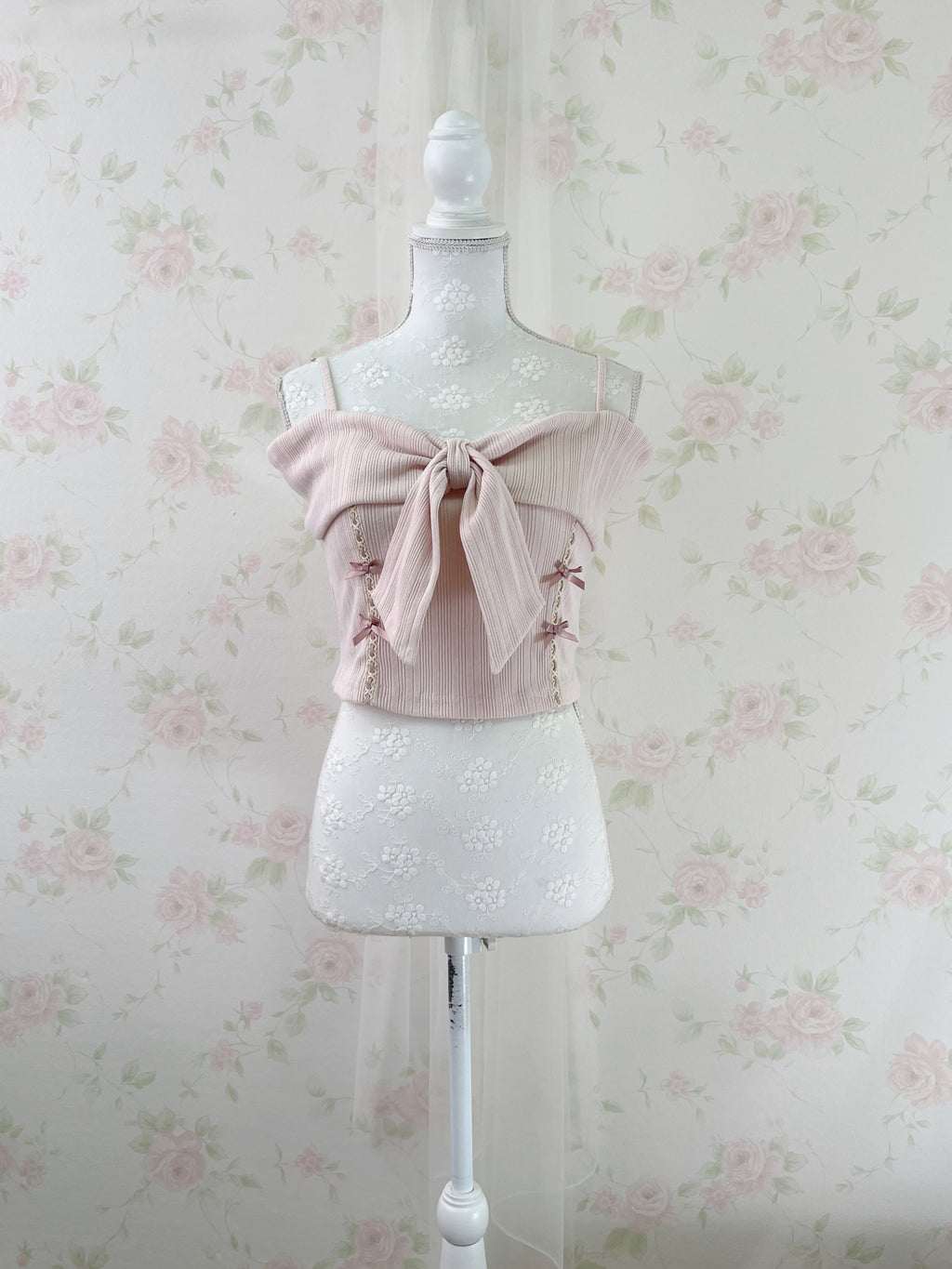 NoGenki Side Petite Bow Off Shoulder Top (Pink)