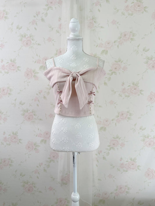 NoGenki Side Petite Bow Off Shoulder Top (Pink)