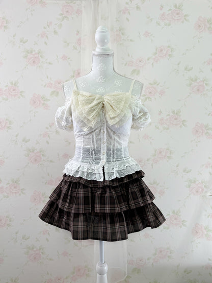GRL Checked Tiered Skirt (Strawberry Chocolate)