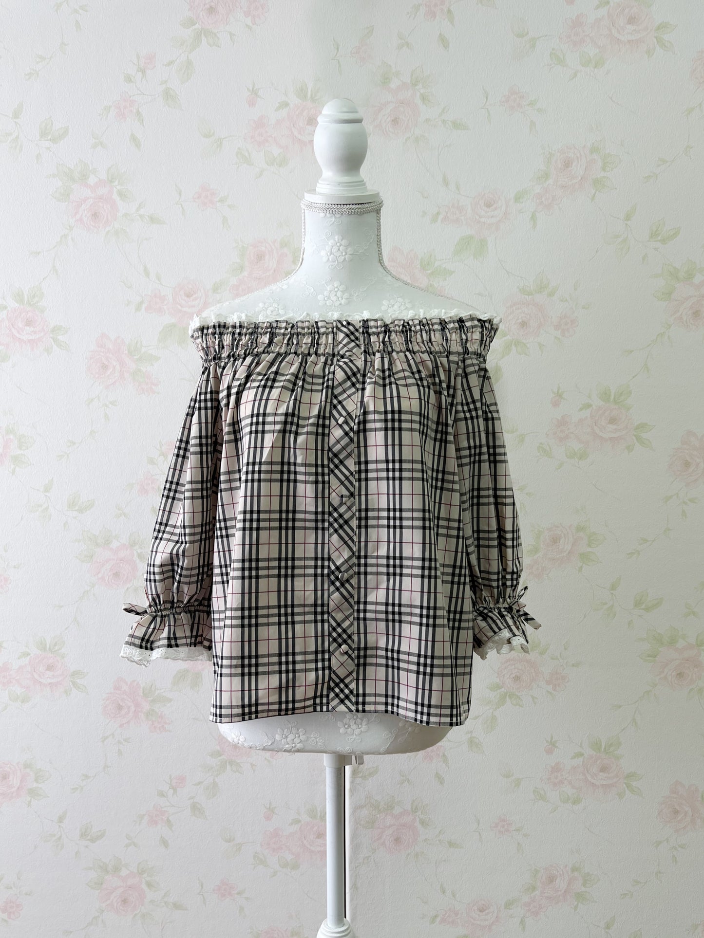 Honey Cinnamon Off Shoulder Checked Top