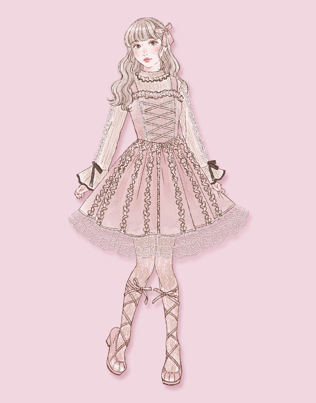 mellfy memory lare sleeve bicolor ribbon Knit Top