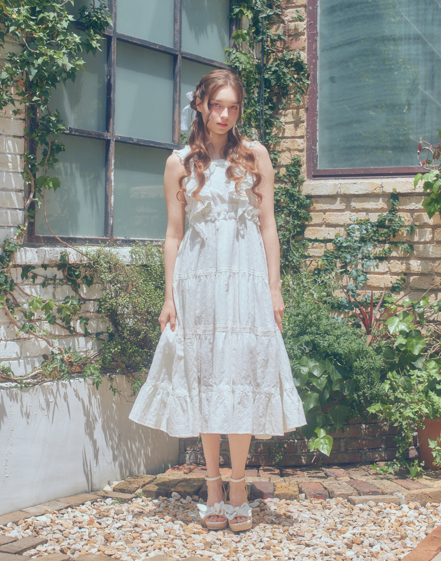 (Pre-order) mellfy memory Lovely ribbon cotton lace long onepiece