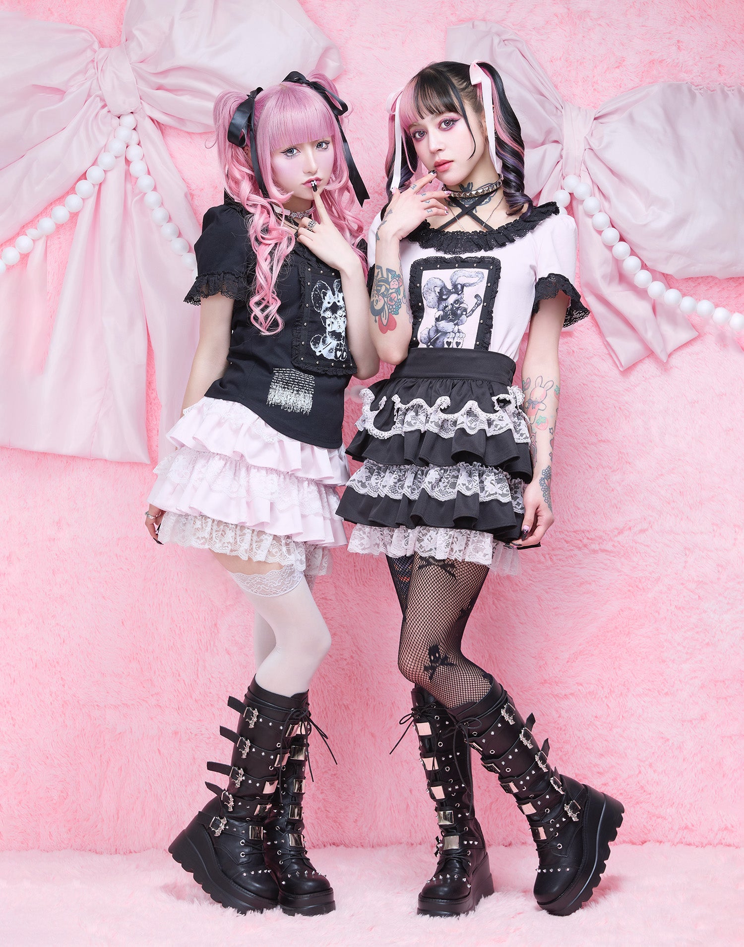 AVENCHUMU ValentineBunny print lace frame t-shirt