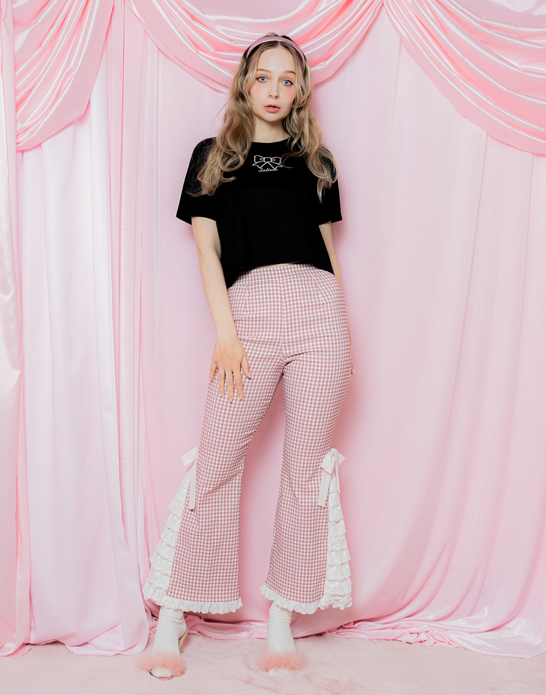 Lolime PRETTY UP Gingham checked Pants