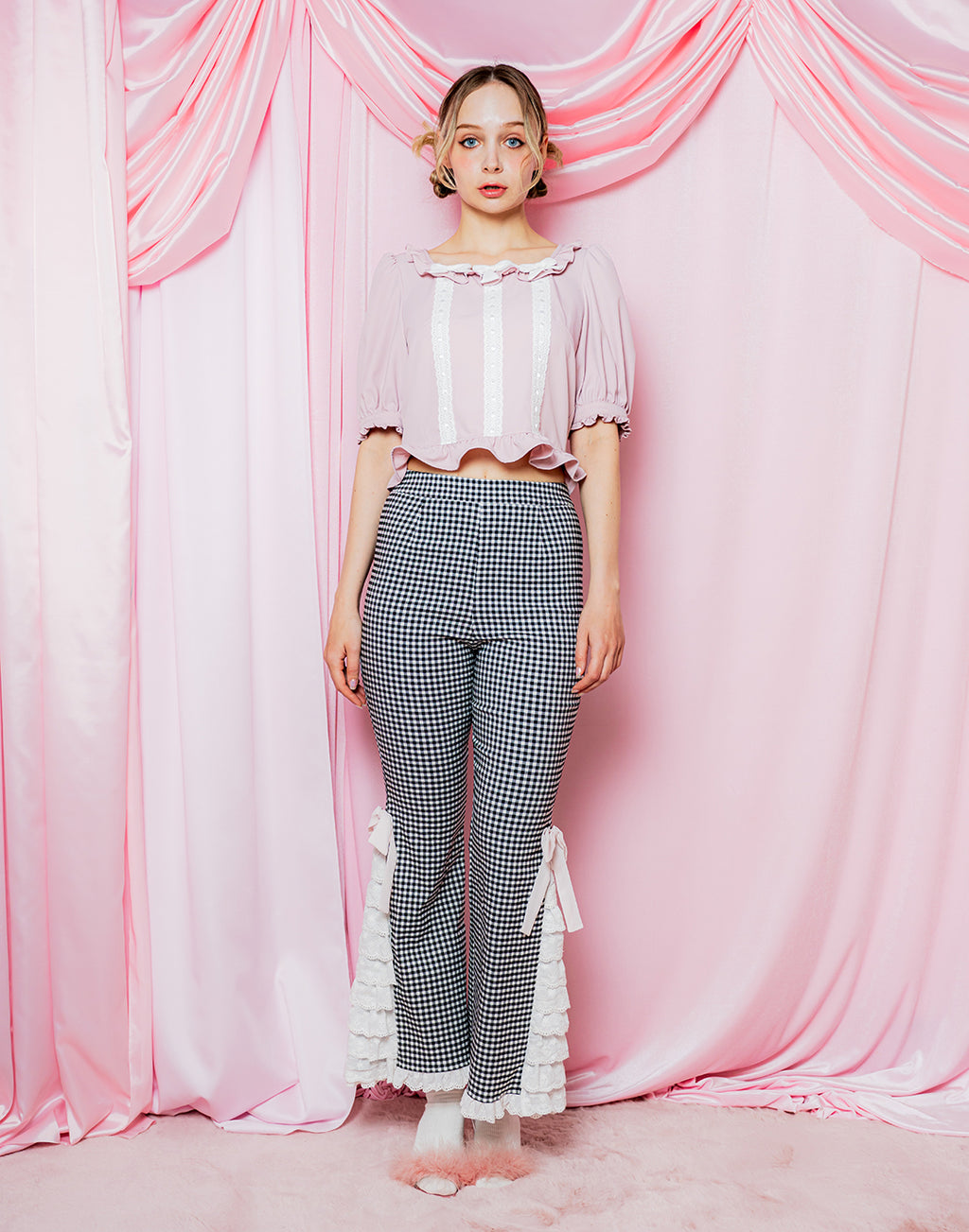 Lolime PRETTY UP Gingham checked Pants