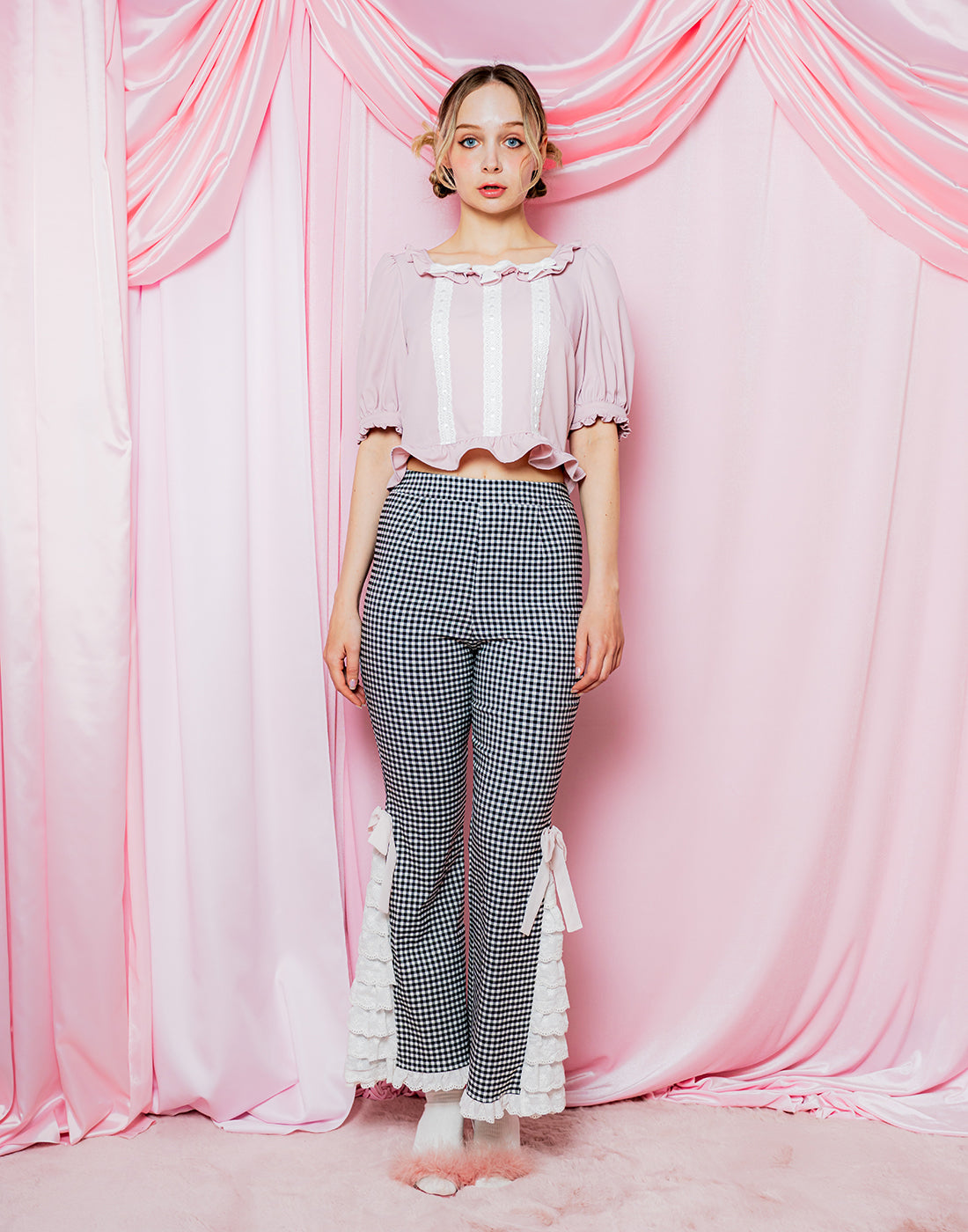 Lolime PRETTY UP Gingham checked Pants