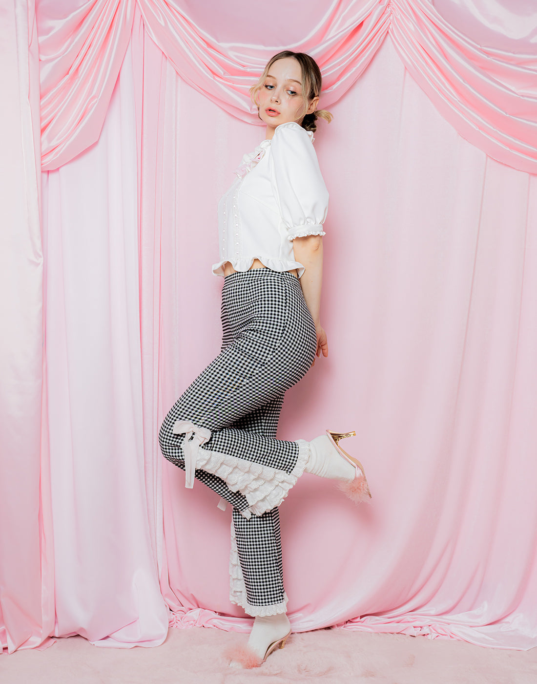 Lolime PRETTY UP Gingham checked Pants