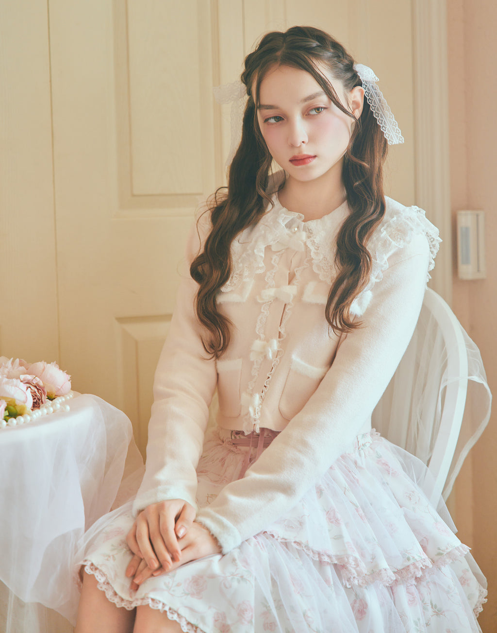 mellfy memory Ribbon melody bicolor cardigan