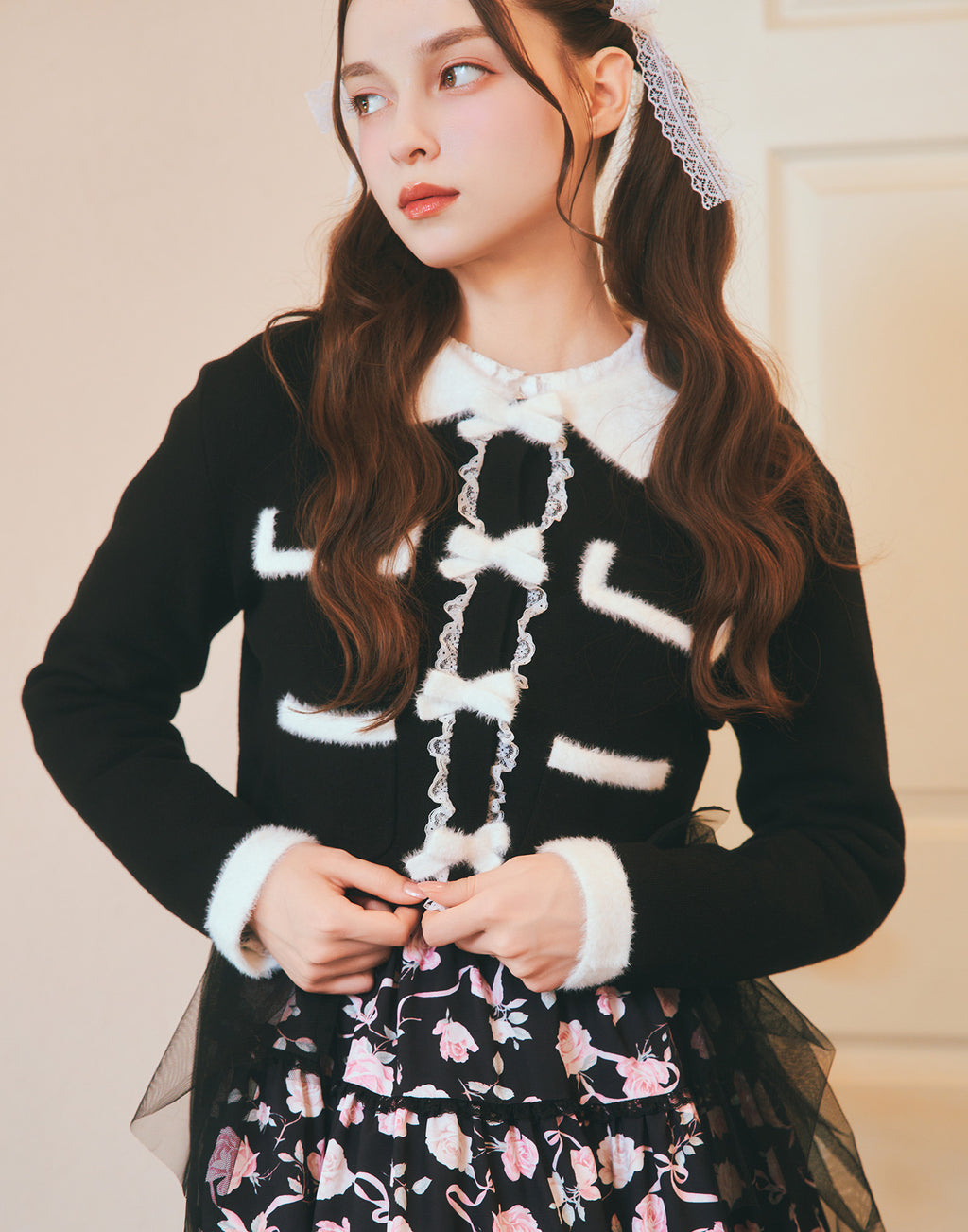 mellfy memory Ribbon melody bicolor cardigan