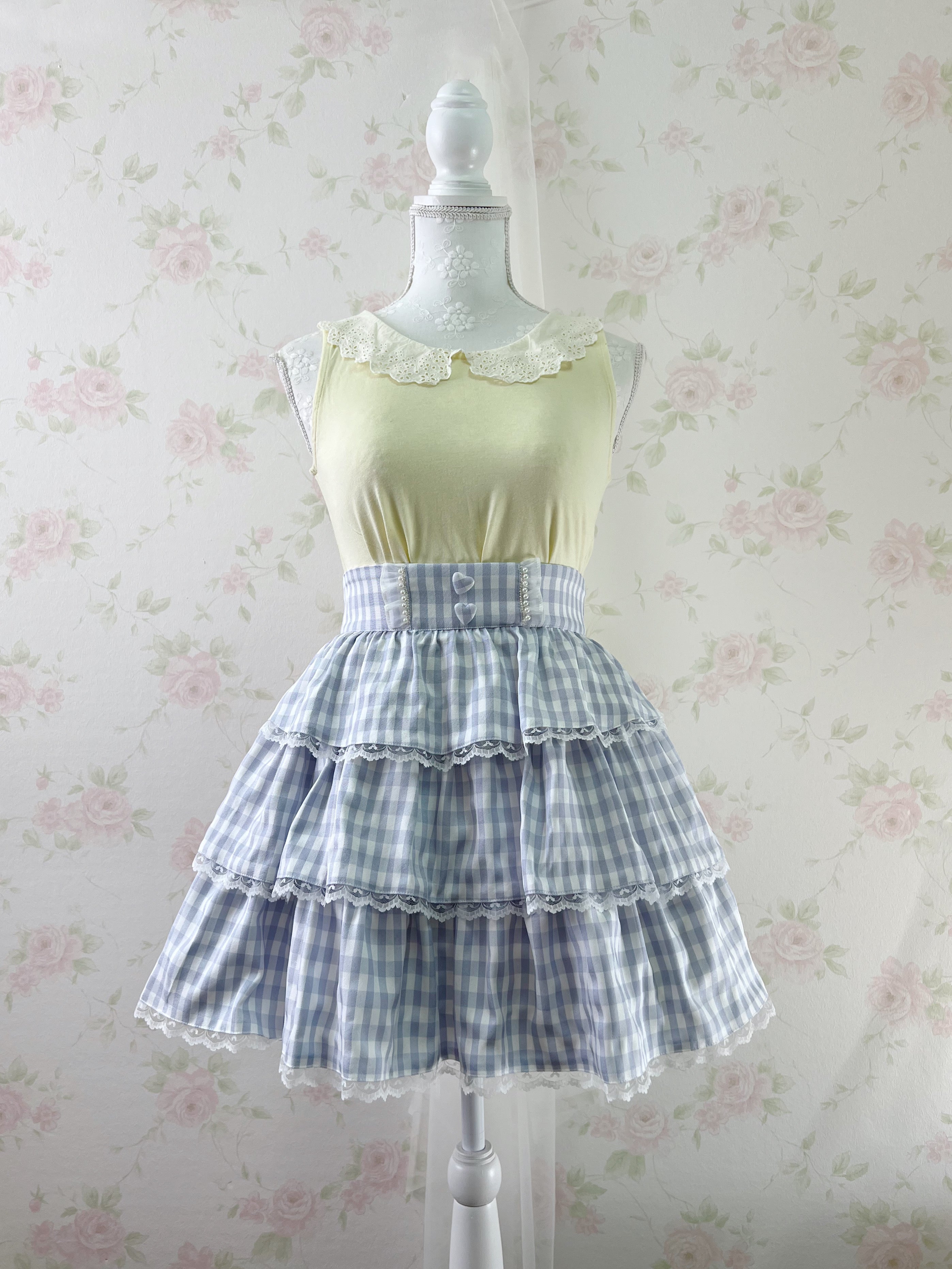 Ank Rouge tiered checked Skirt (Blue)