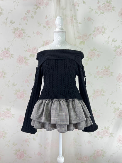 GRL 2 Layered Checked Skirt (Gray)