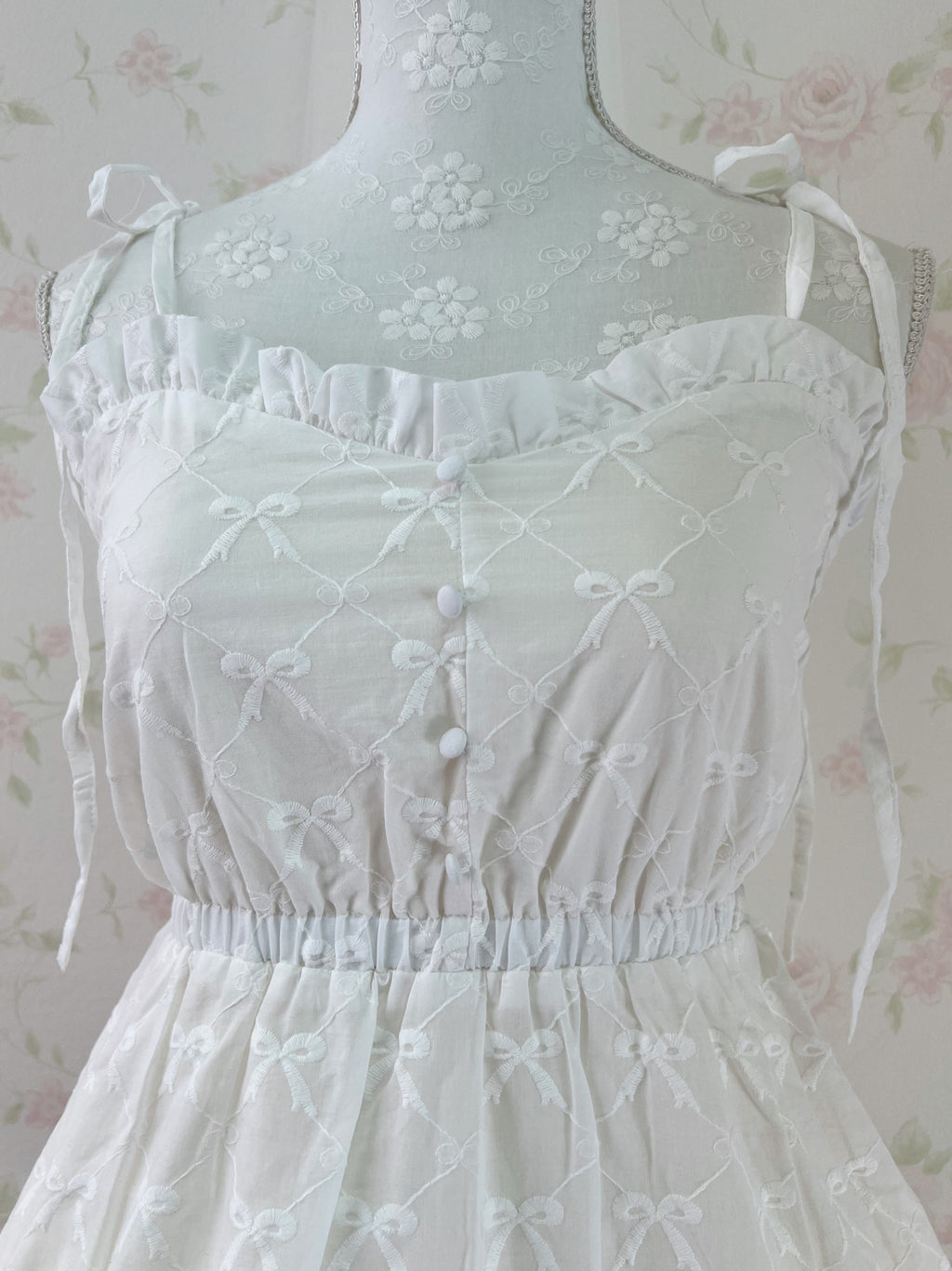 apres jour Ribbon Pattered Cotton Dress (Ivory)