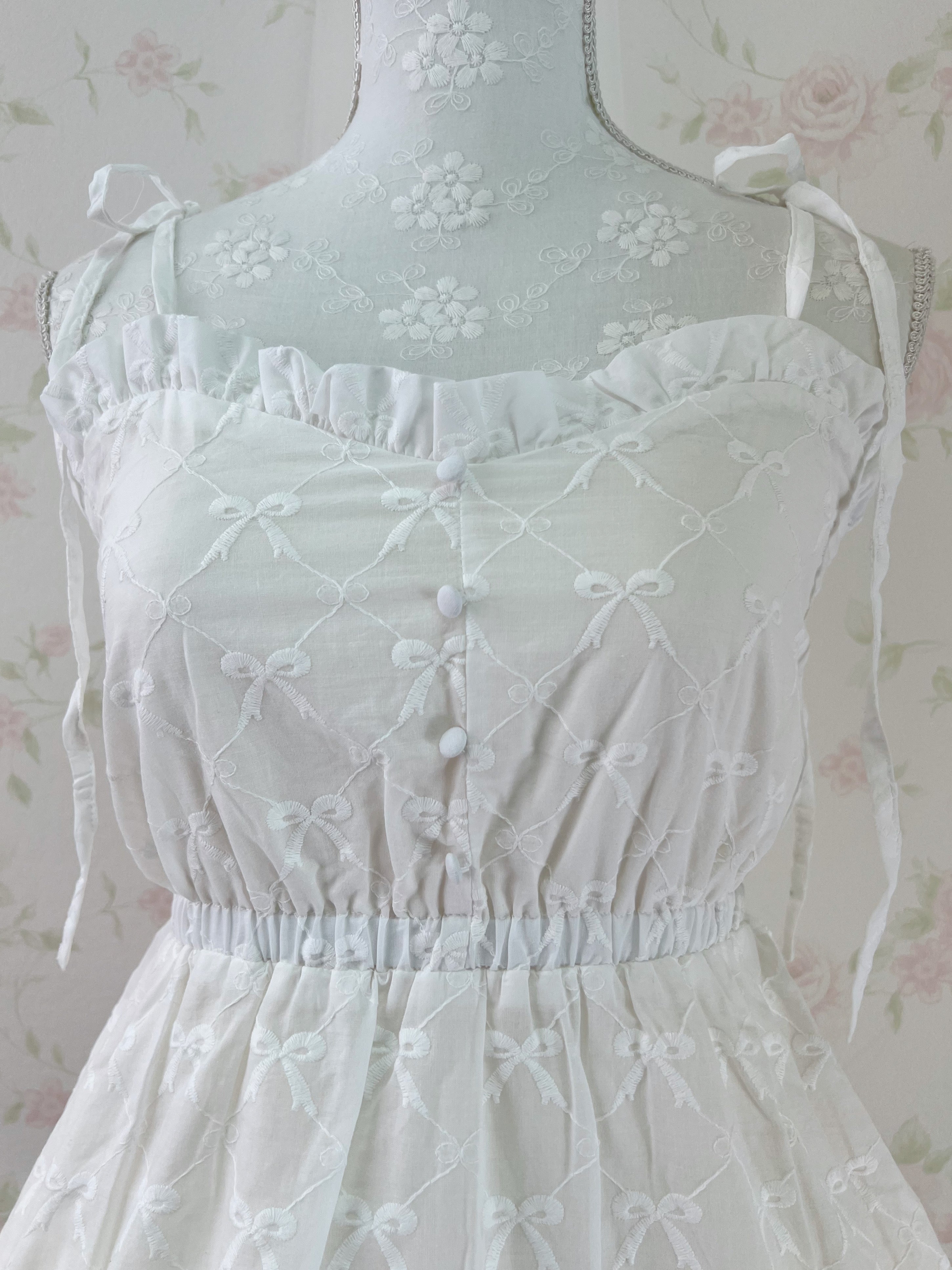 apres jour Ribbon Pattered Cotton Dress (Ivory)