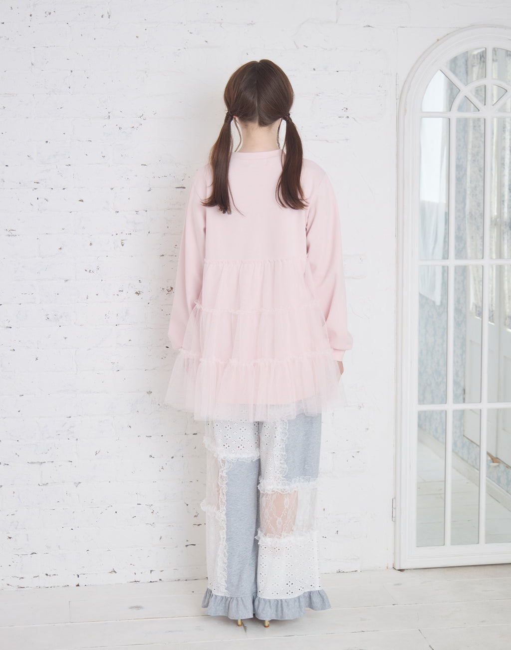 Lolime patchwork lace frill pants