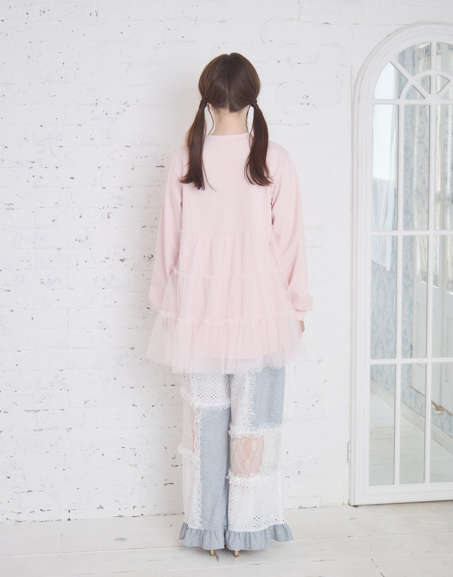 Lolime patchwork lace frill pants