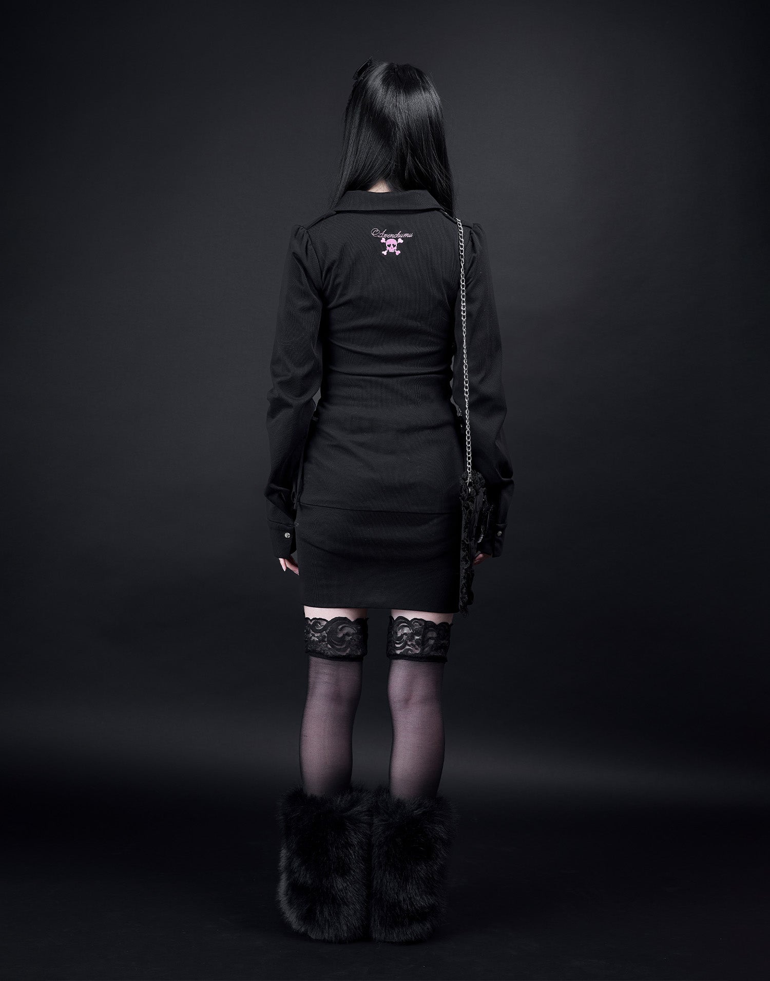 AVENCHUMU Zip-up shirt collar shirring one-piece