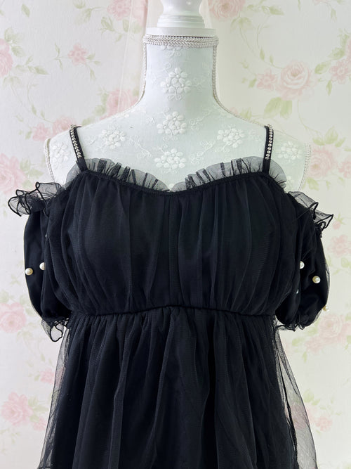 (35%OFF) Ank Rouge Crystal Strap Chiffon Top (Black)