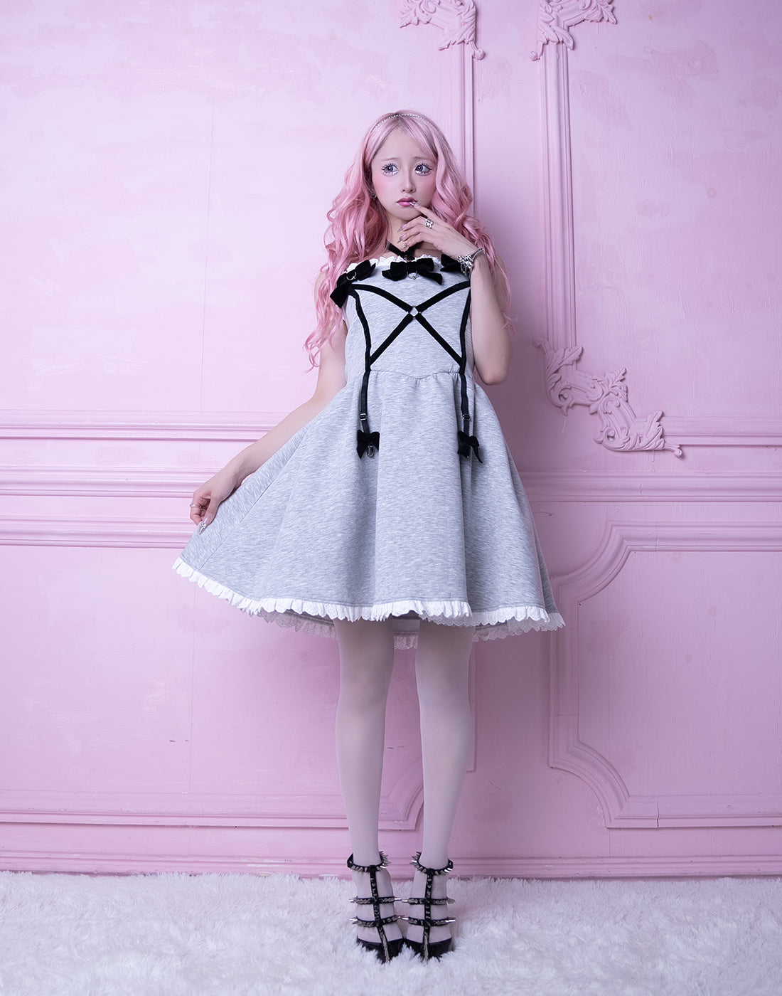 AVENCHUMU Back ruffle ribbon harness one piece