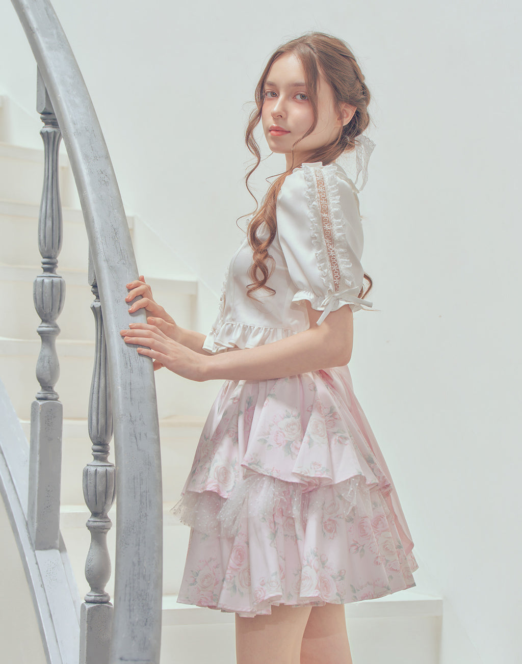 (Pre-order) mellfy memory Lace sleeves sweet satin blouse