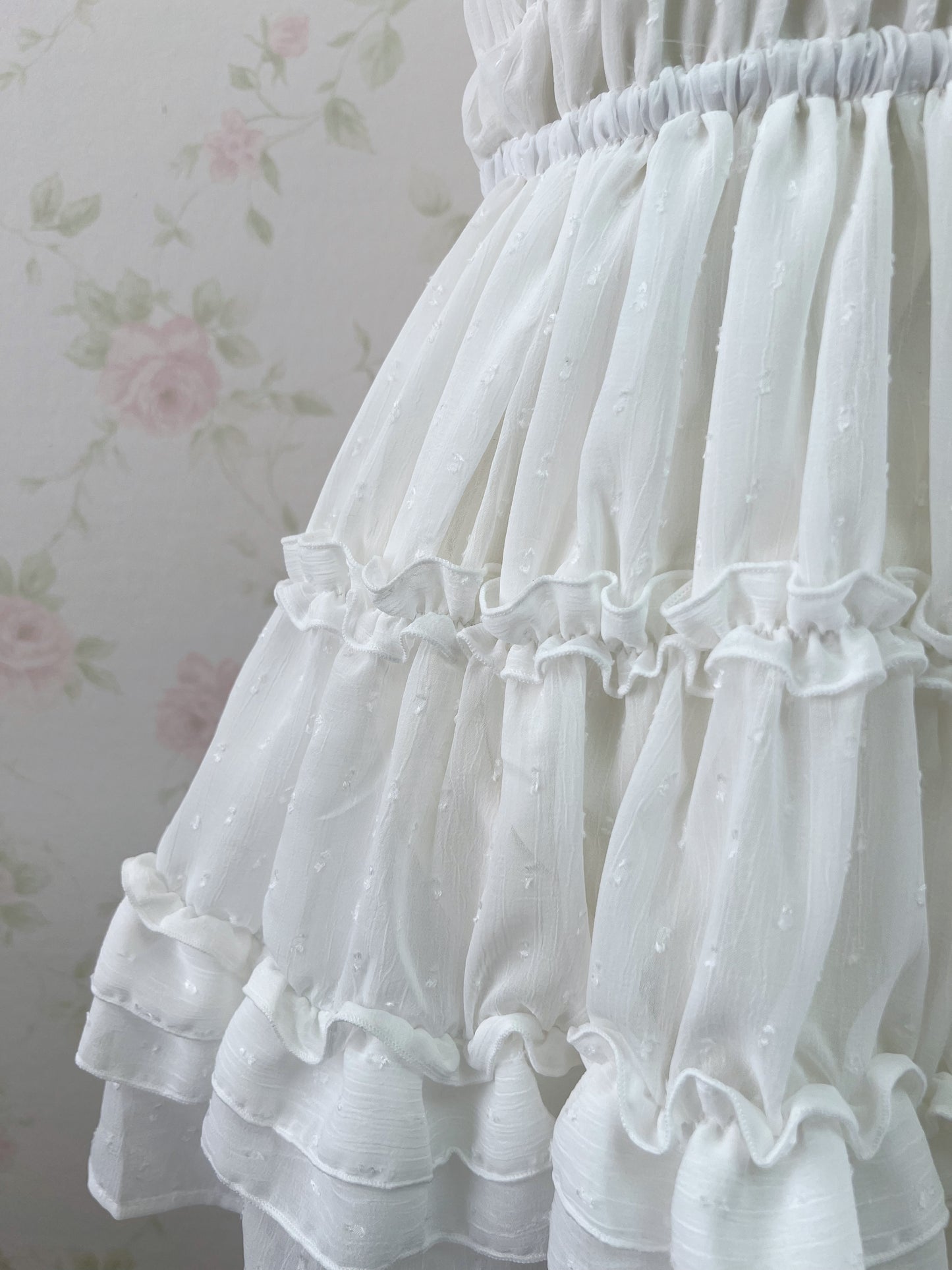 GRL Frilled Strap Tiered Dress (White)