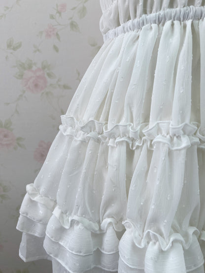 GRL Frilled Strap Tiered Dress (White)