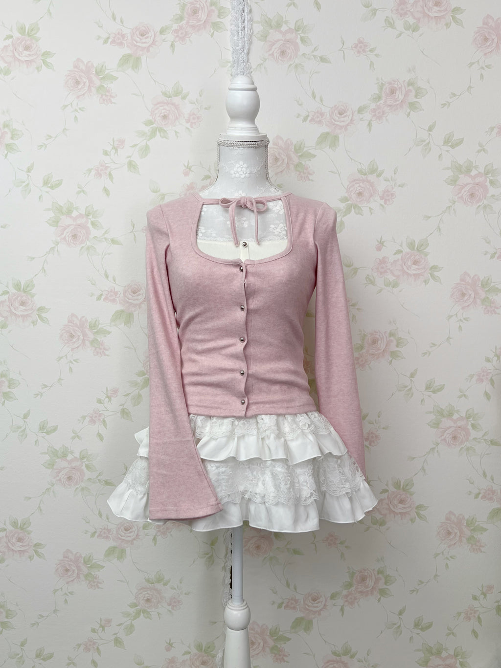 BUBBLES Milkmaid Front Lace Top (Pink)