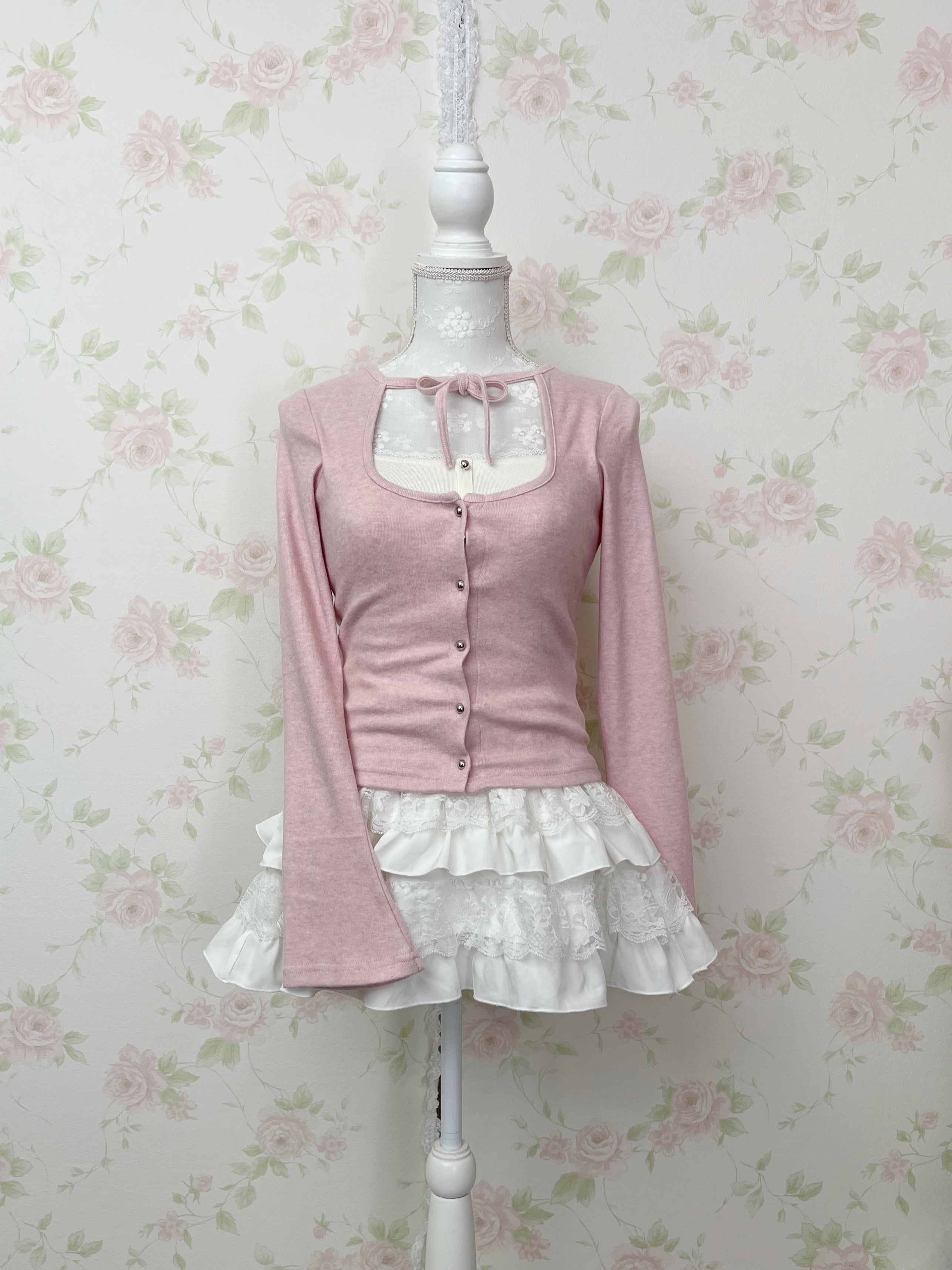 BUBBLES Milkmaid Front Lace Top (Pink)