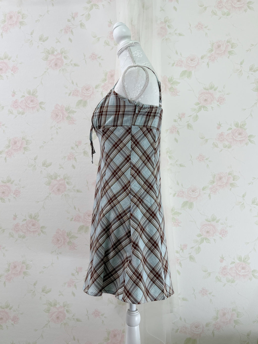 Camisole Gathering Checked Dress (Mint Green)