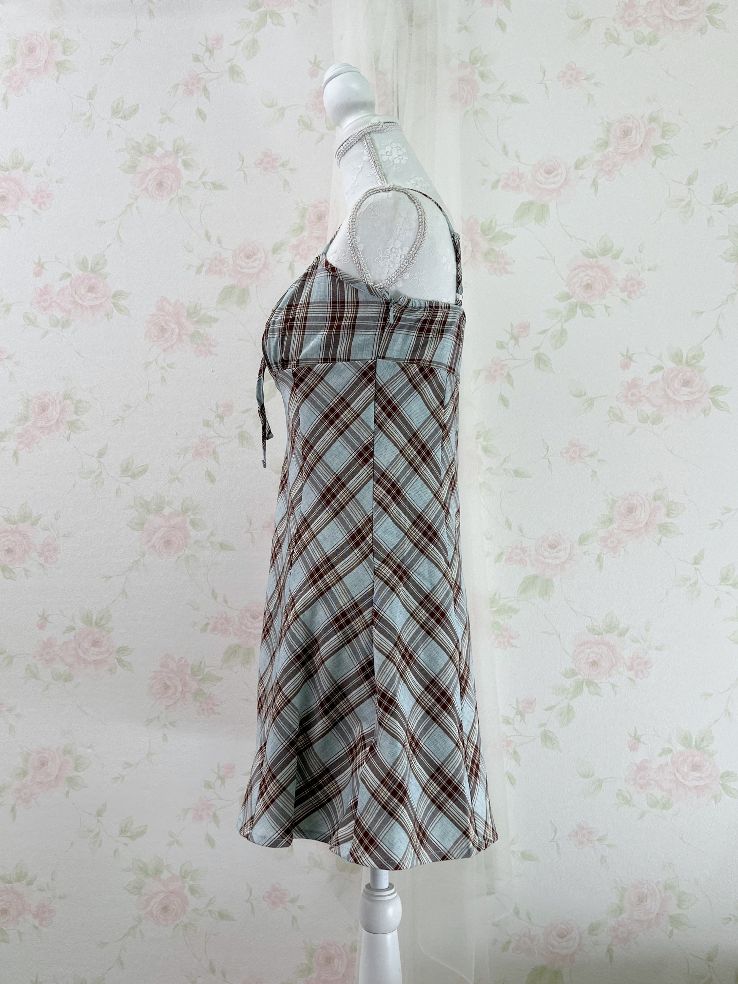 Camisole Gathering Checked Dress (Mint Green)