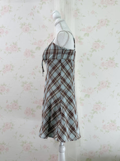 GRL Camisole Gathering Checked Dress (Mint Green)