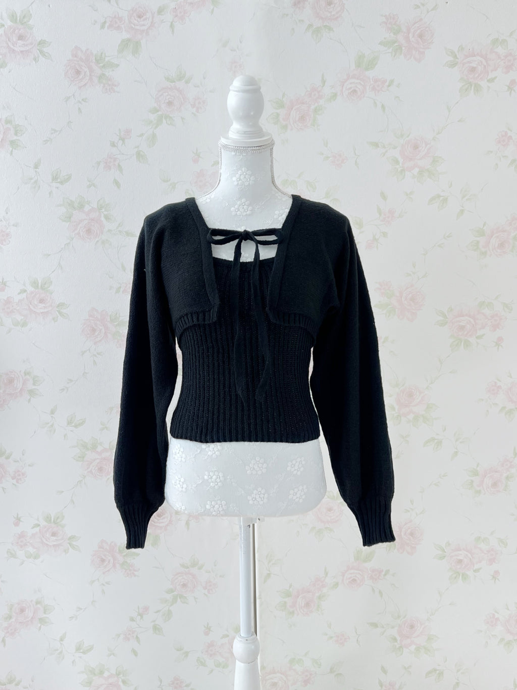 Camisole Cardigan Set (Black)