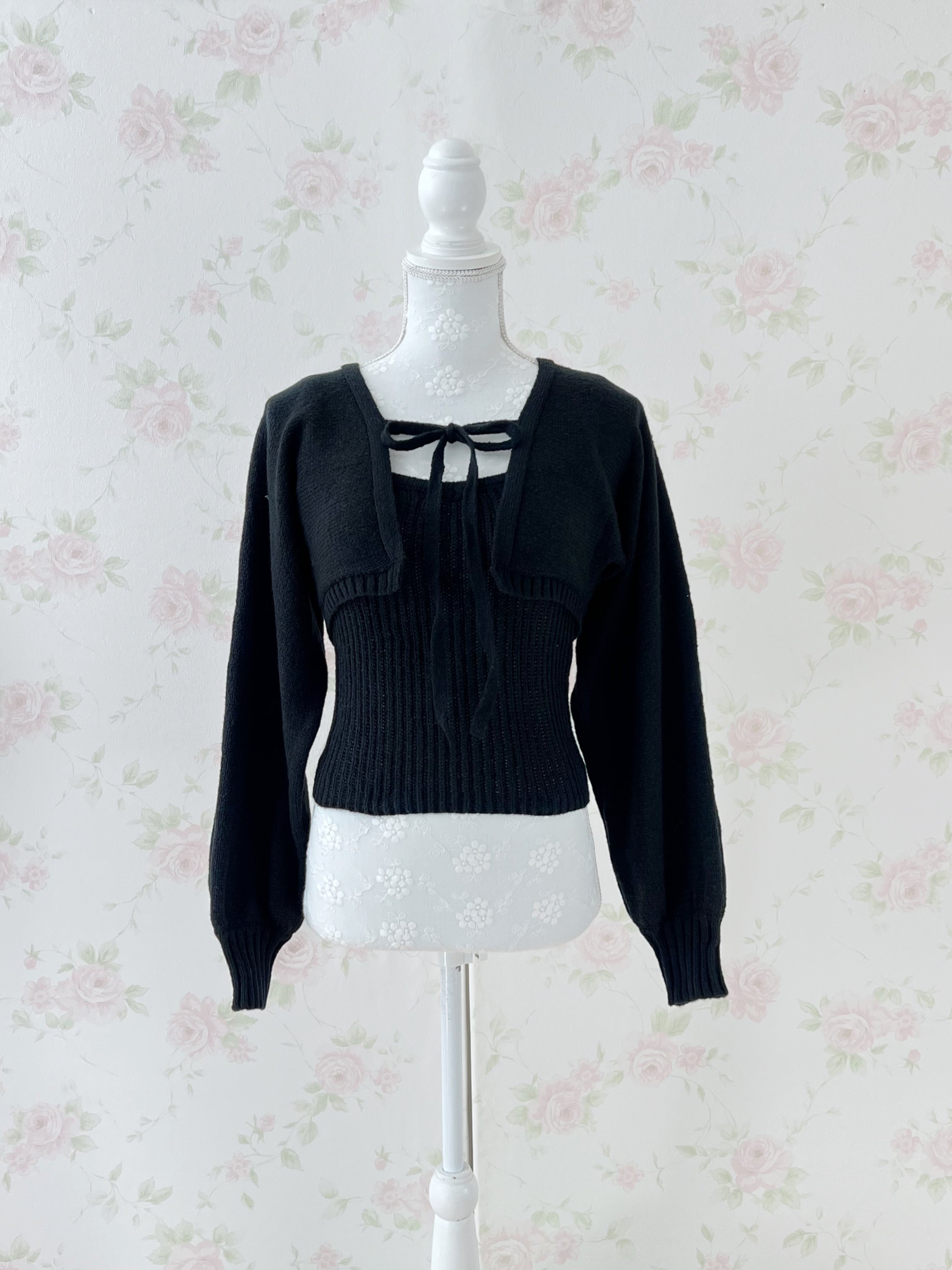 Camisole Cardigan Set (Black)