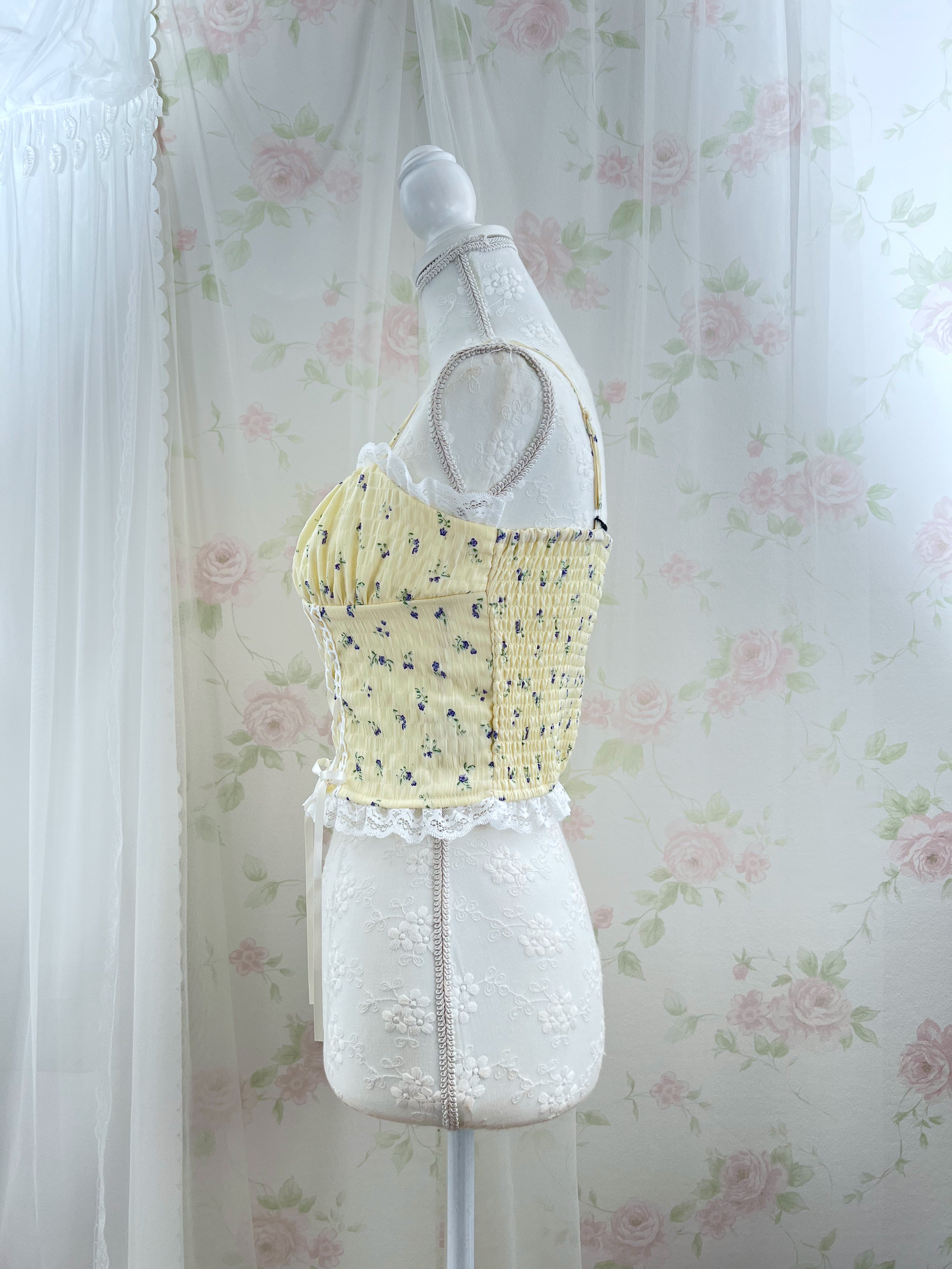 Petite Floral Laced Up Camisole (Yellow)