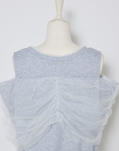 mellfy memory Tulle Ribbon Shoulder Sweat Tunic
