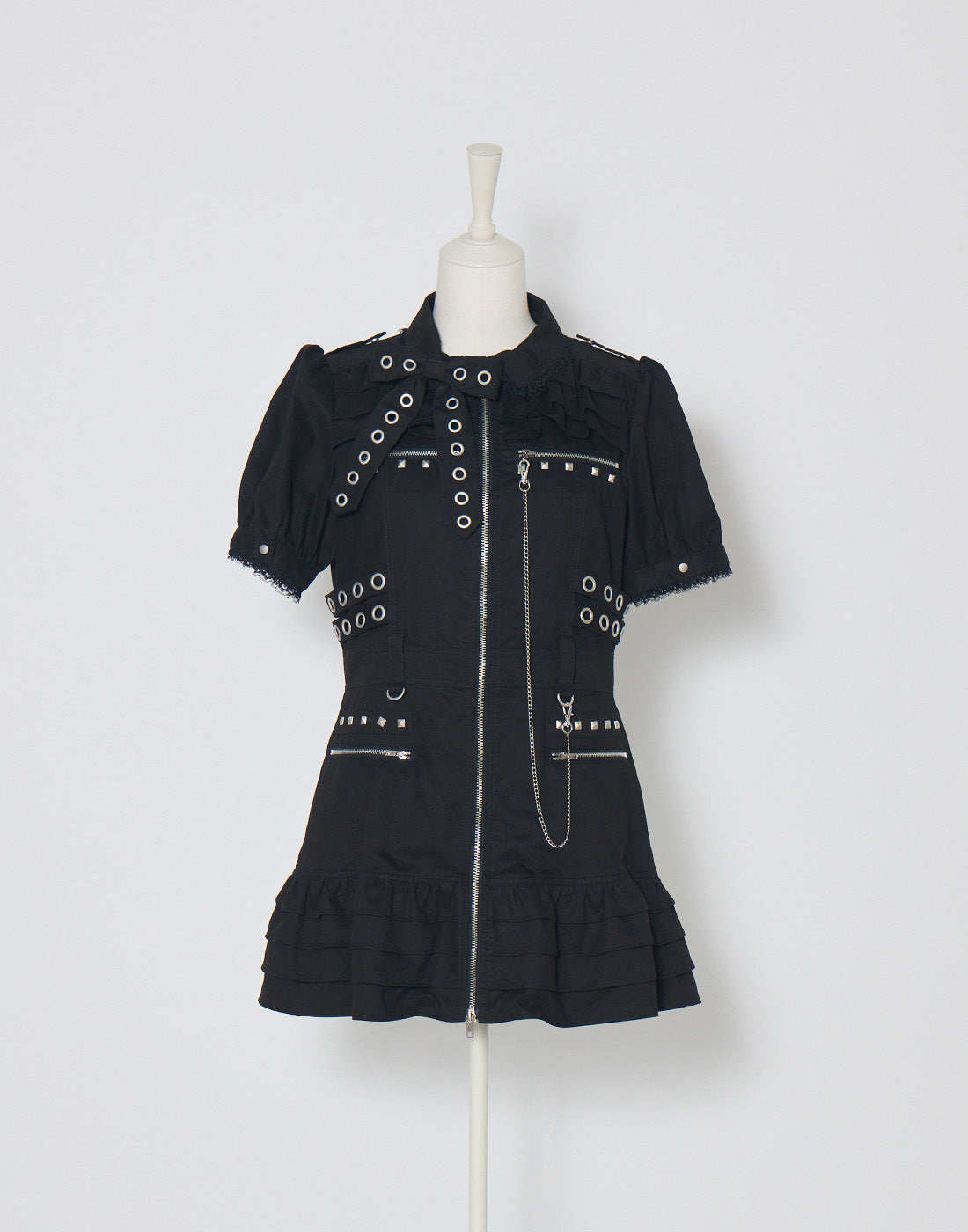 AVENCHUMU Front zip studded belt mini one piece