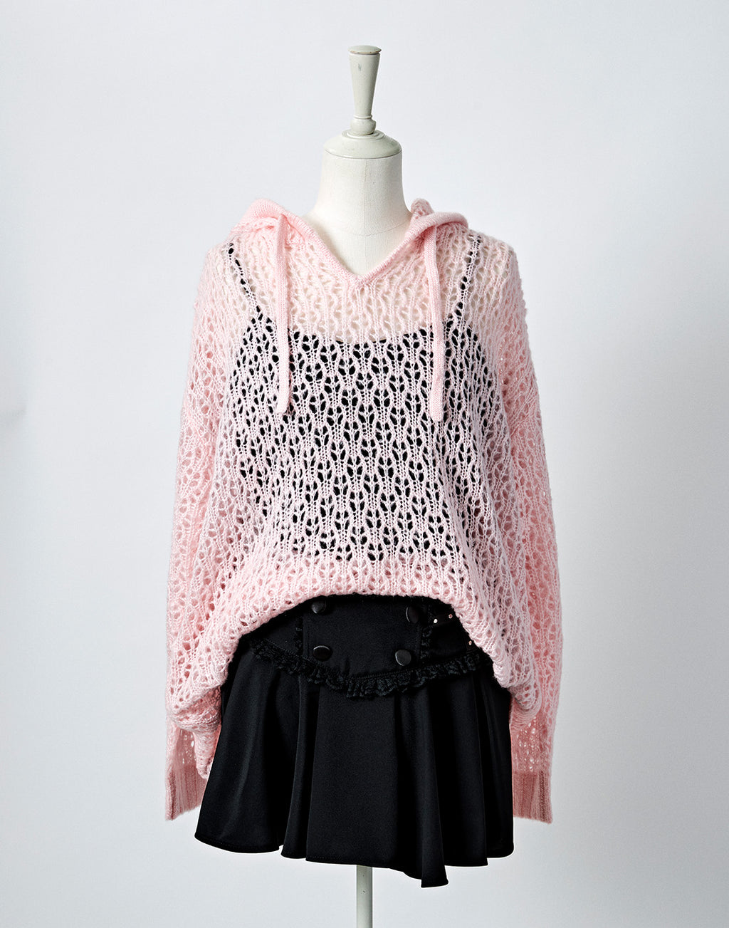 Loose mesh knit hoodie