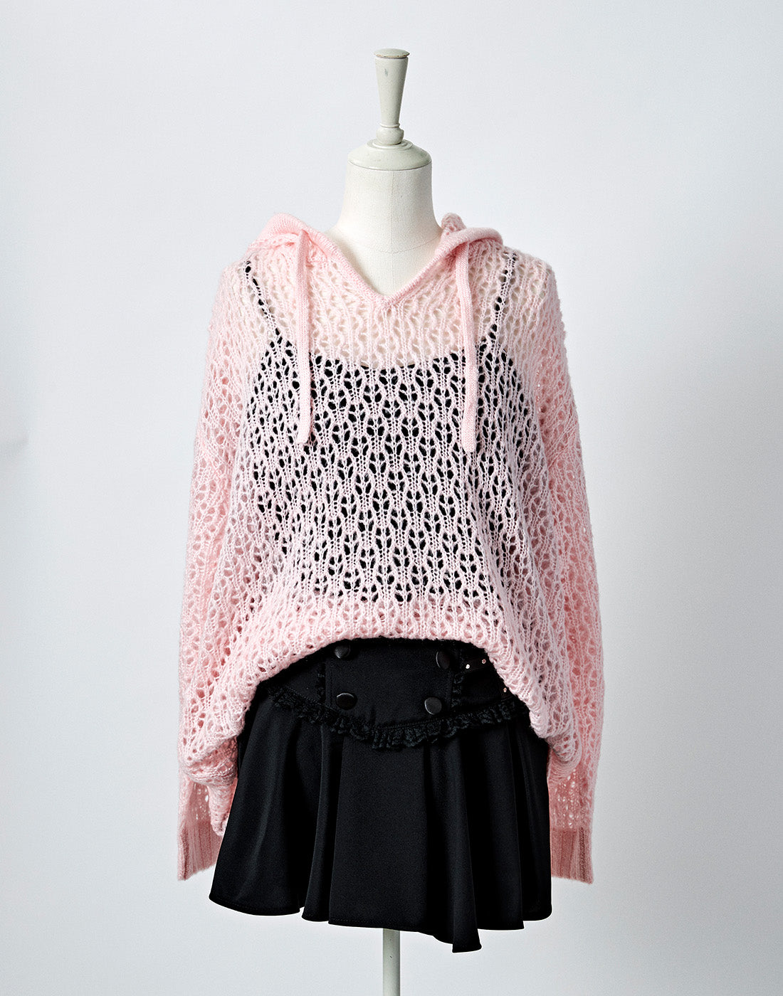 Loose mesh knit hoodie