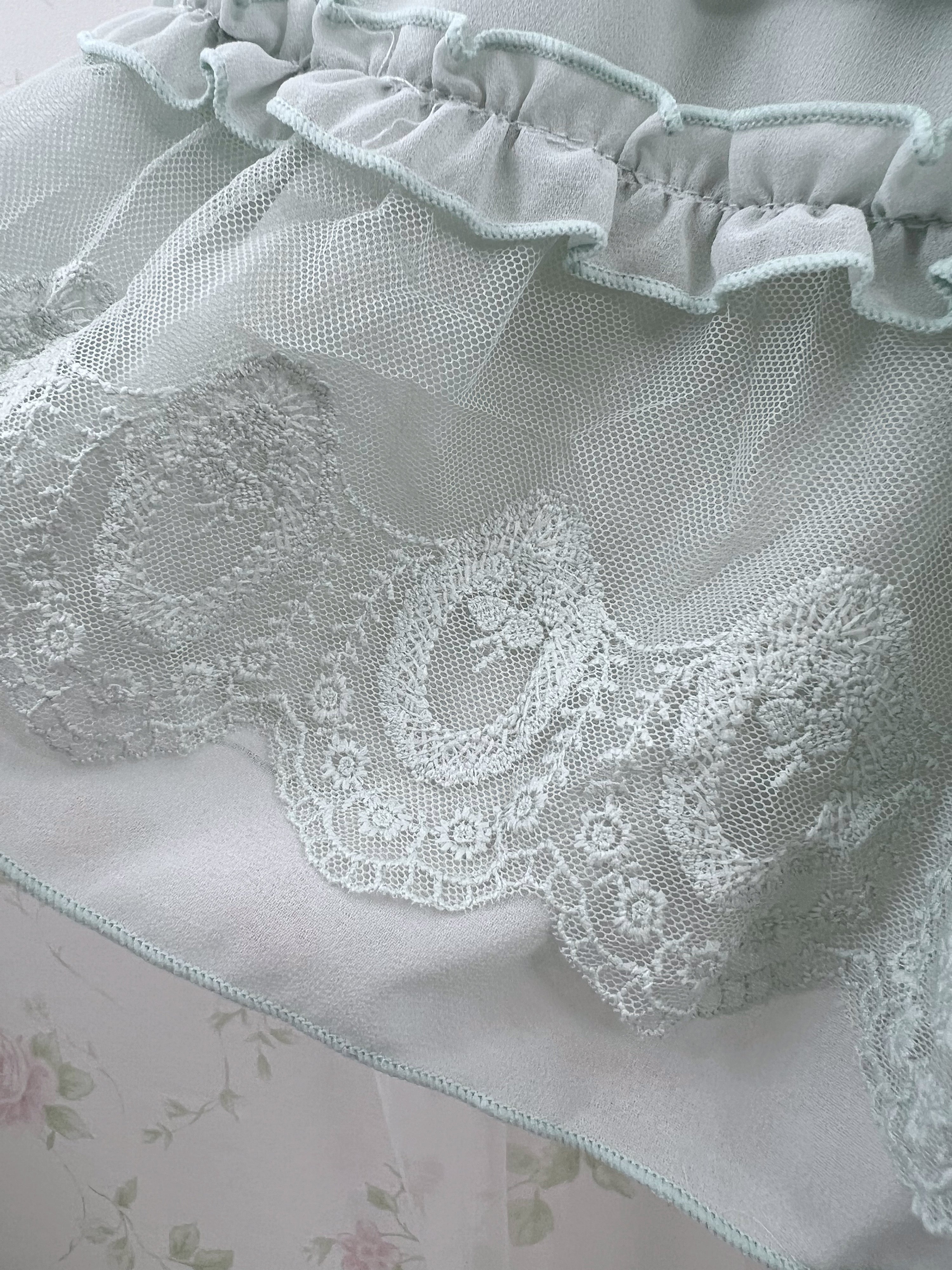axes femme Lace Hem Chiffon Skirt (Mint Green)