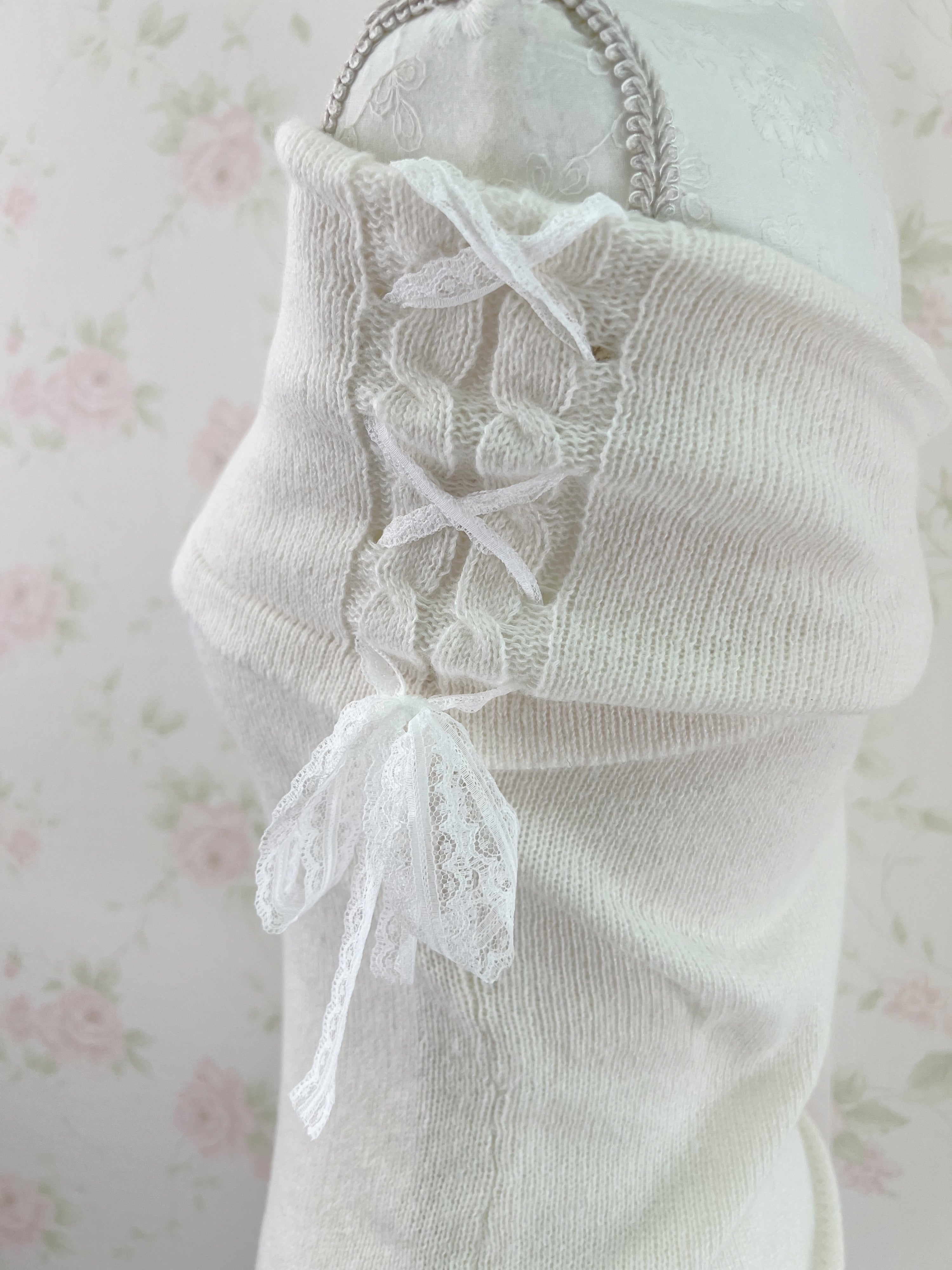 Lacy Side Laced Up Knit Top (Ivory)